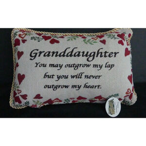 Collections Granddaughter Throw Pillow NWT Never Outgrow My Heart 12" Two Sided